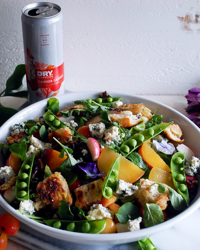 Summer Menu Blue Cheese Garden Salad with Rainier Cherry DRY Sparkling