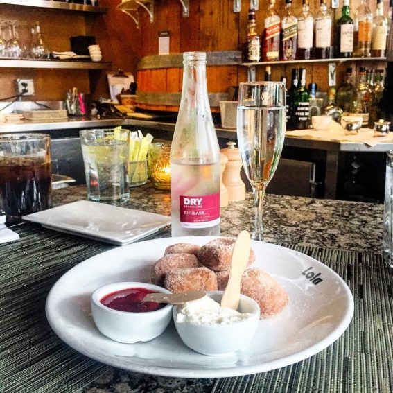 Lola Seattle Rhubarb DRY Sparkling and Doughnuts